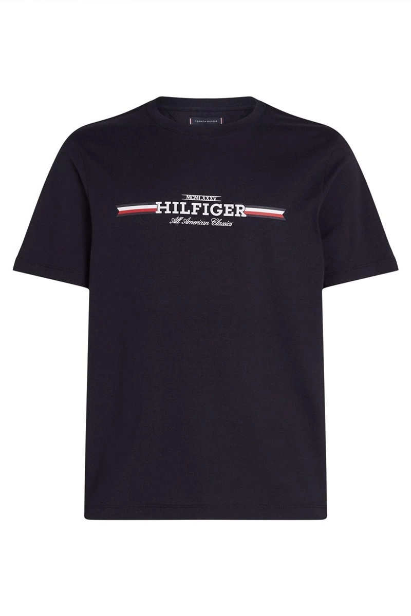 Tommy Hilfiger Erkek Lacivert Göğüs Logolu  T-Shirt