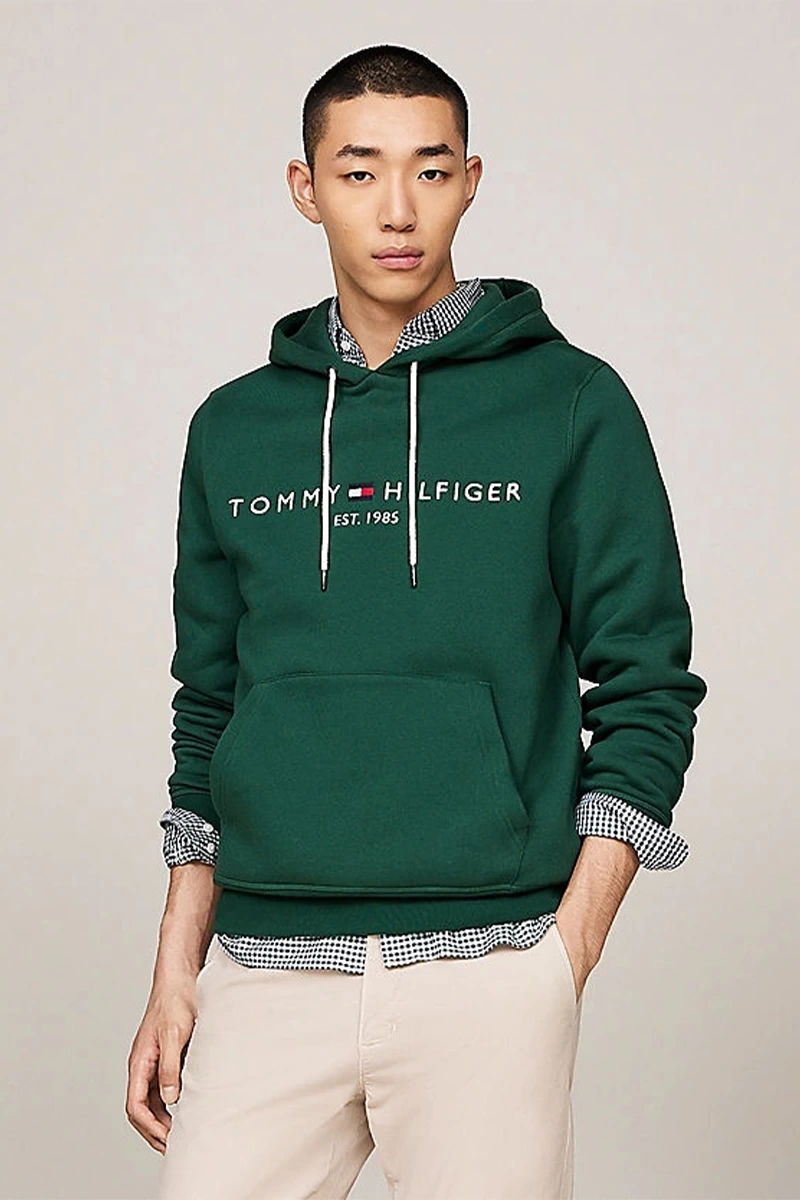 Tommy Hilfiger Erkek Logo Nakışlı Yeşil Sweatshirt