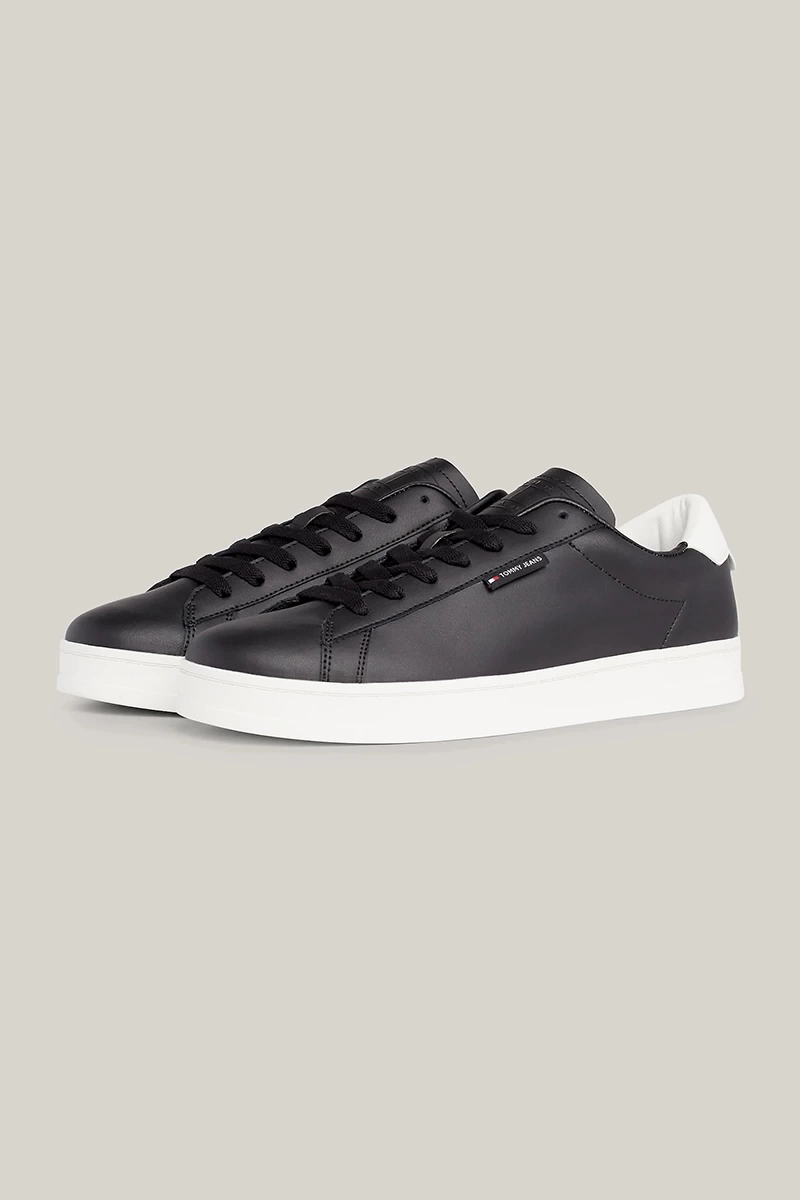 Tommy Hilfiger Erkek Low Cups Deri Siyah Sneaker