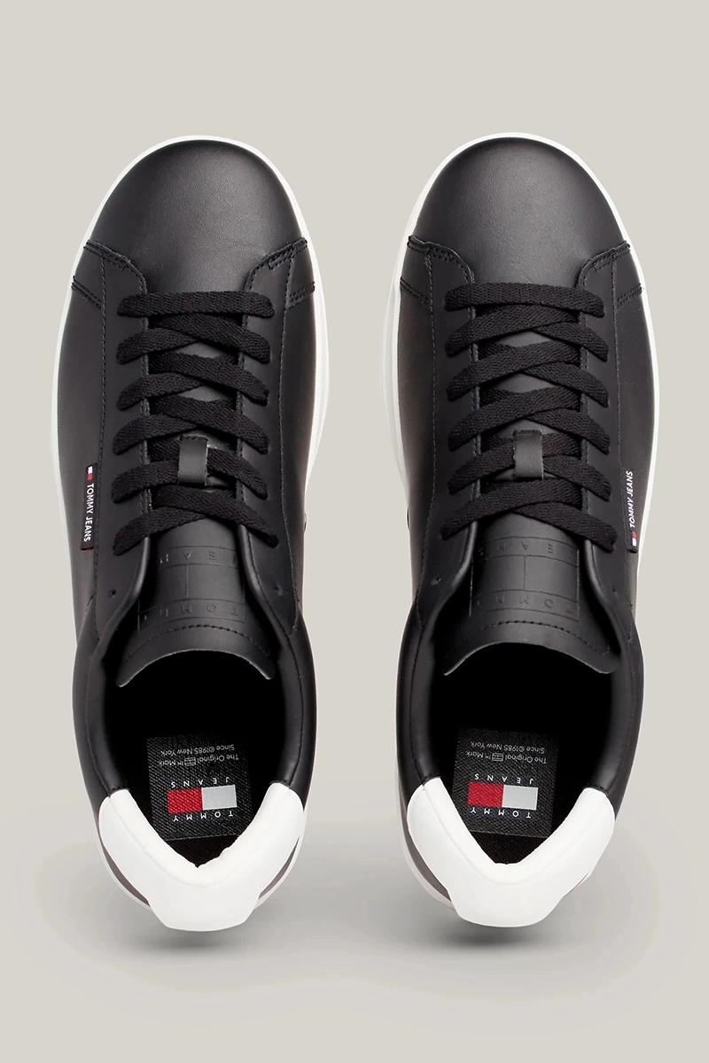 Tommy Hilfiger Erkek Low Cups Deri Siyah Sneaker