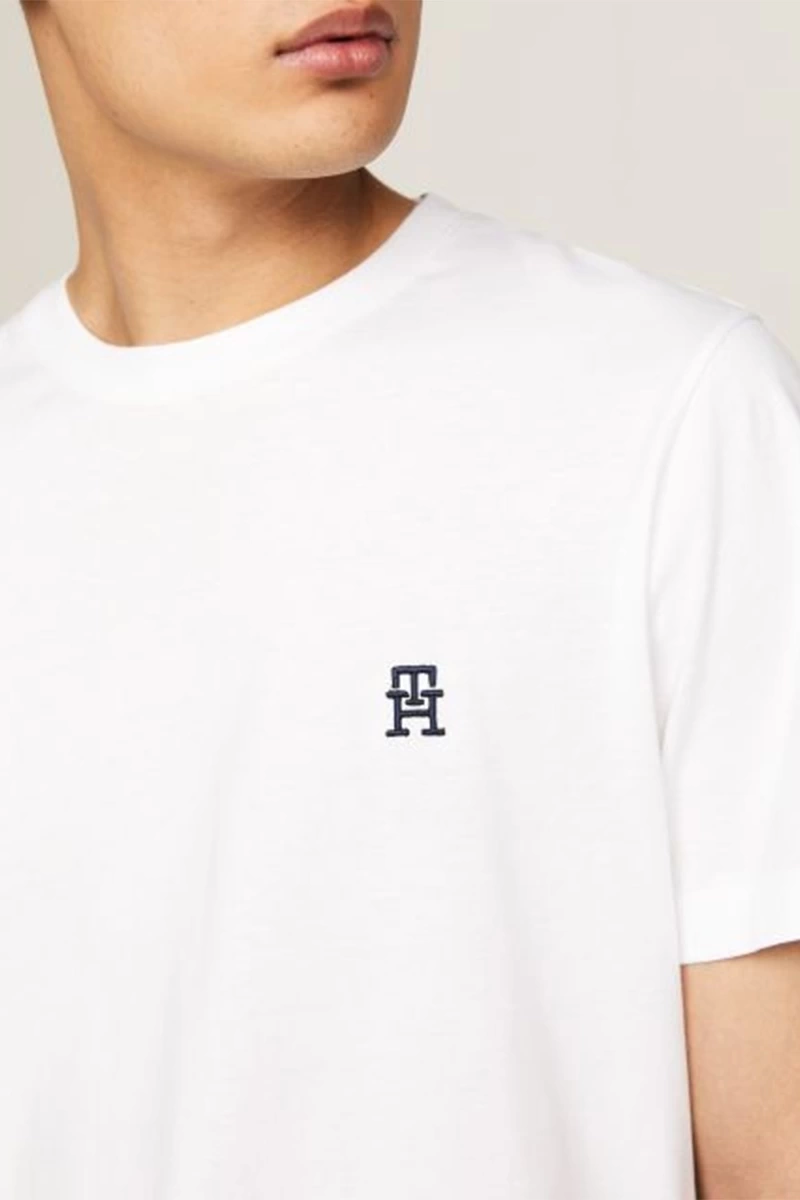 Tommy Hilfiger Erkek Monogram Nakışlı Beyaz T-shirt