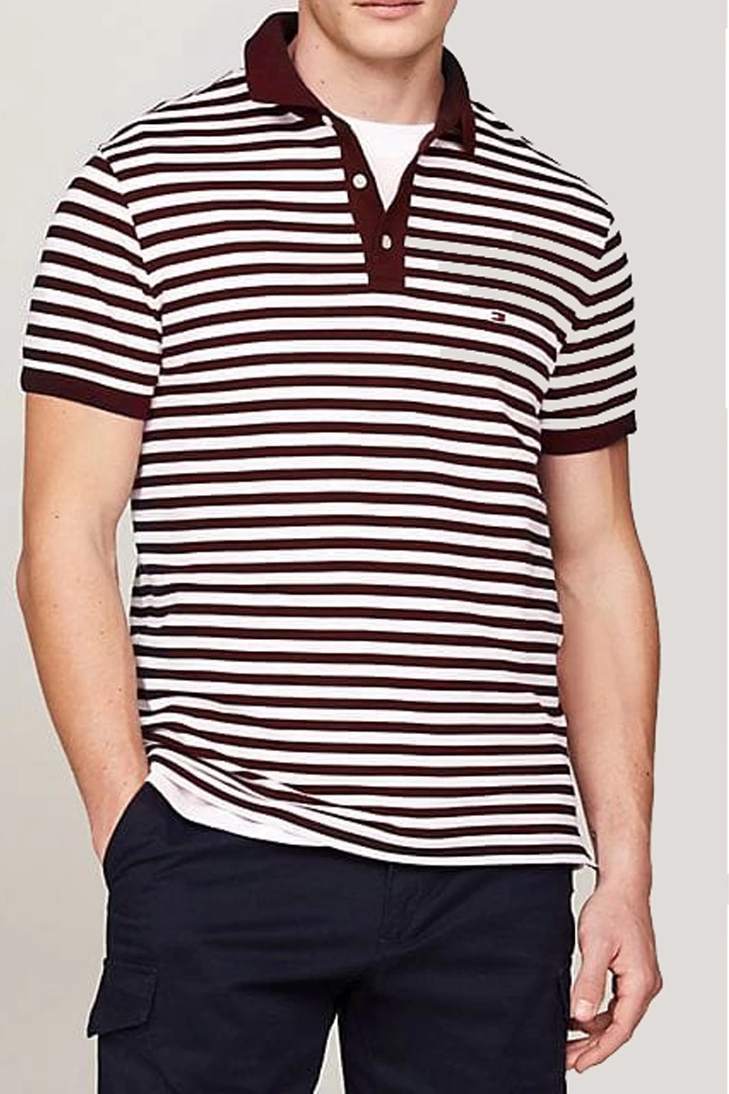 Tommy Hilfiger Erkek Slim Fit Polo Gömlek Bordo T-Shirt