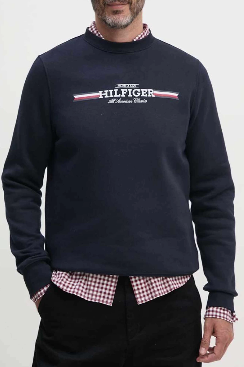 Tommy Hilfiger Erkek Stripe Lacivert Sweatshirt