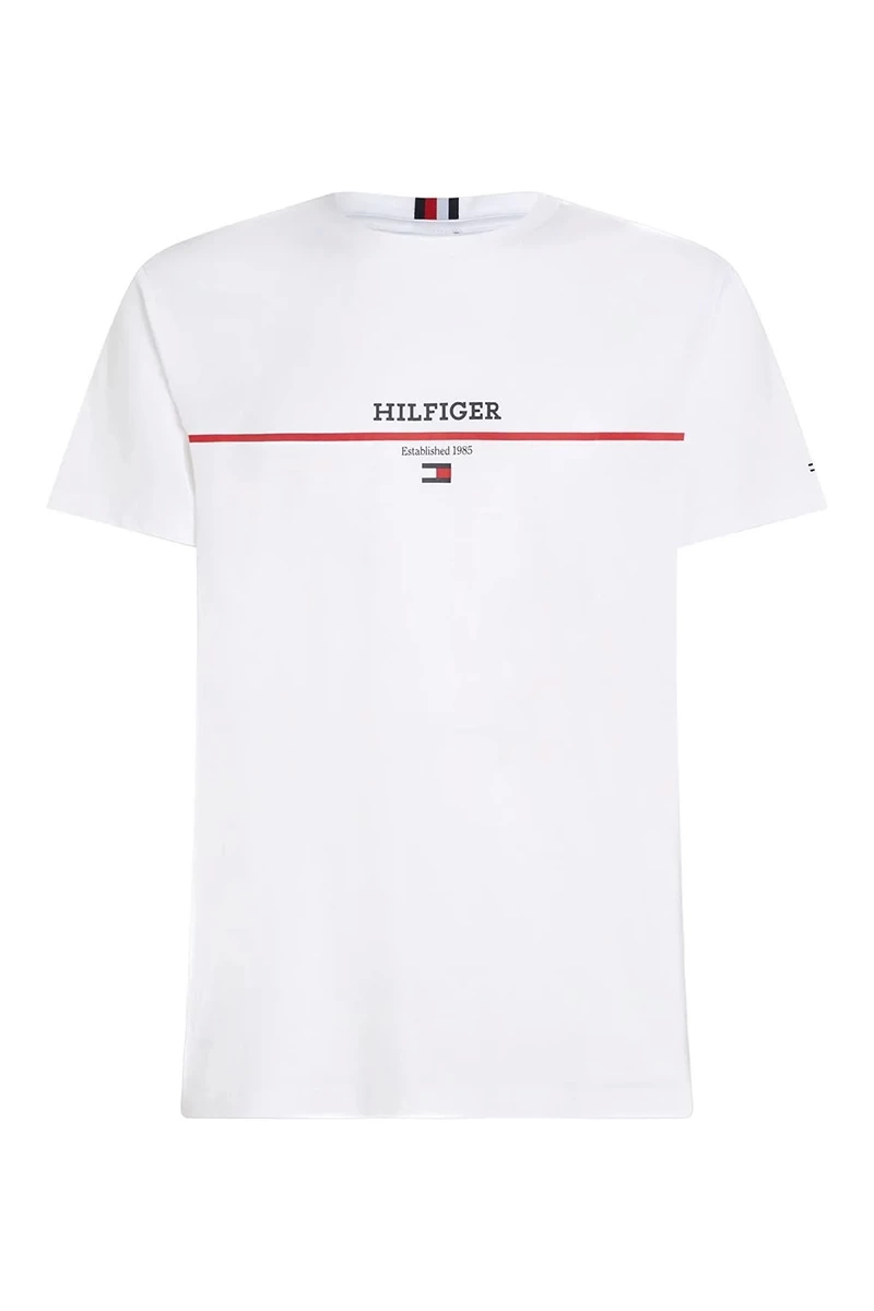 Tommy Hilfiger Erkek Beyaz Stripe T-Shirt