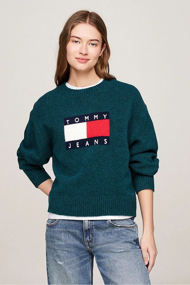 Tommy Hilfiger Kadın Melange Flag Kazak