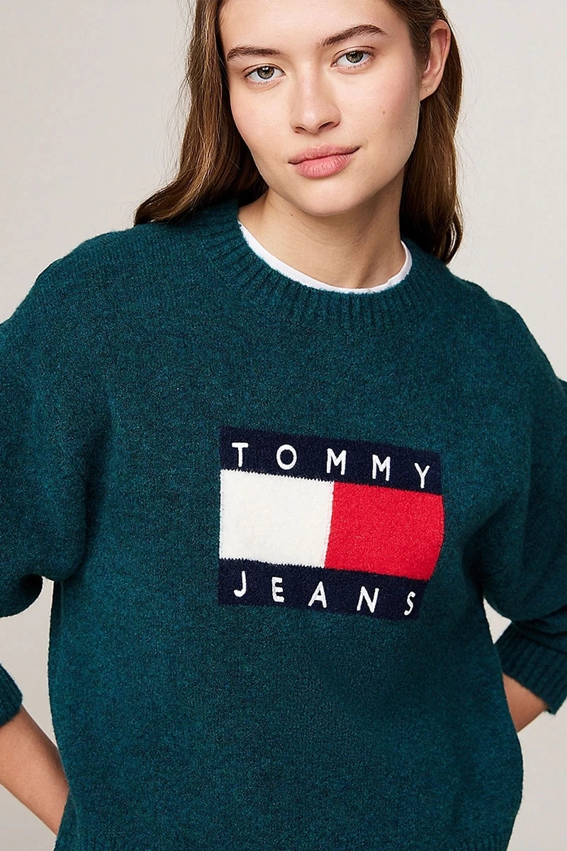 Tommy Hilfiger Kadın Melange Flag Kazak