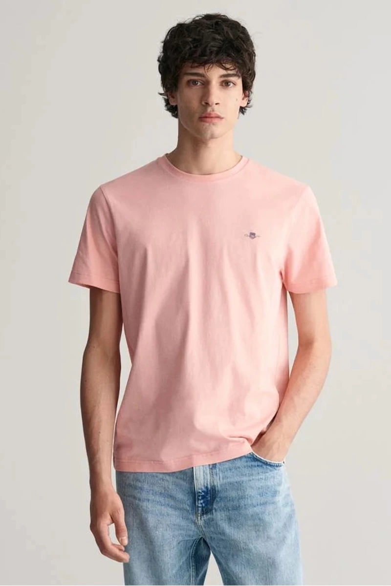 GANT Erkek Pembe Regular Fit Bisiklet Yaka Logolu T-shirt