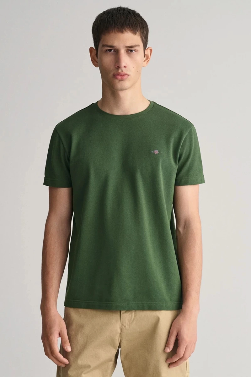Gant Erkek Yeşil Slim Fit Bisiklet Yaka Logolu T-shirt