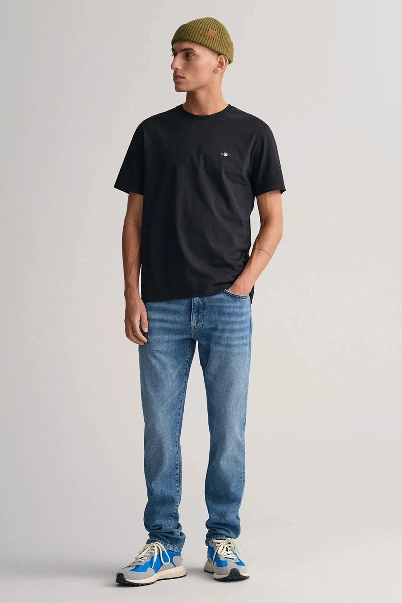 GANT Erkek Siyah Regular Fit Bisiklet Yaka Logolu T-shirt