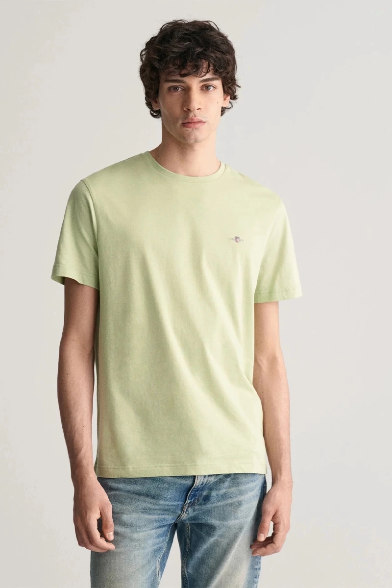 Gant Erkek Yeşil Regular Fit Bisiklet Yaka Logolu T-shirt