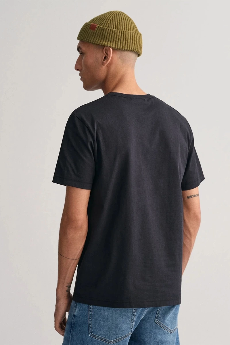 GANT Erkek Siyah Regular Fit Bisiklet Yaka Logolu T-shirt