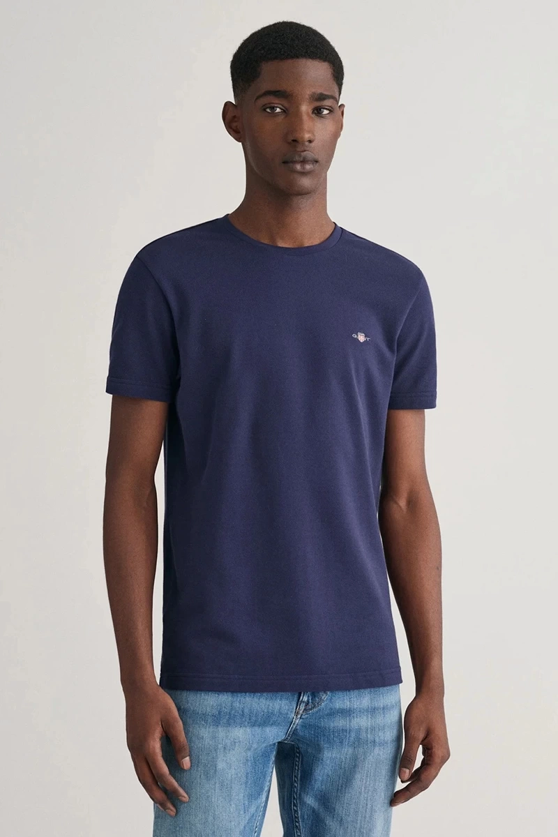 Gant Erkek Lacivert Slim Fit Bisiklet Yaka Logolu T-shirt