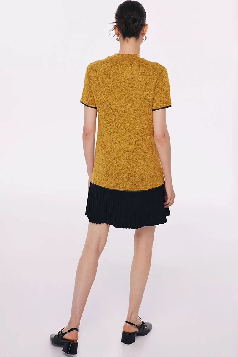 Twist  Sarı Kumaş Mıx Triko Elbise