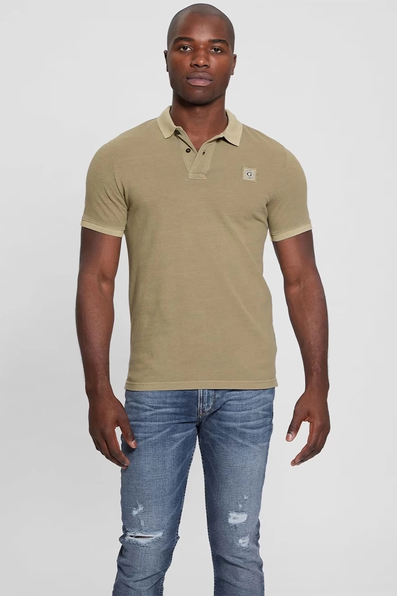 Guess Erkek Washed Ss Polo Yaka Haki T-Shirt