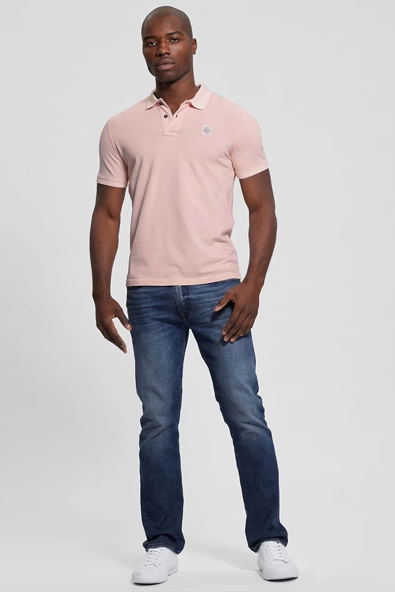 Guess Erkek Washed Ss Polo Yaka Pembe T-Shirt