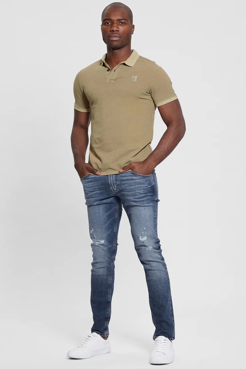 Guess Erkek Washed Ss Polo Yaka Haki T-Shirt