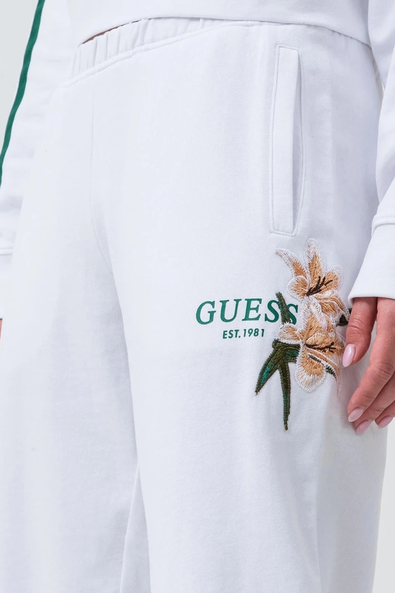 Guess Kadın Zoey Çiçek İşlemeli Beyaz Jogger