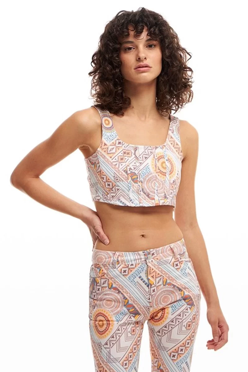 Quzu Natural Dikiş Detaylı Crop Top