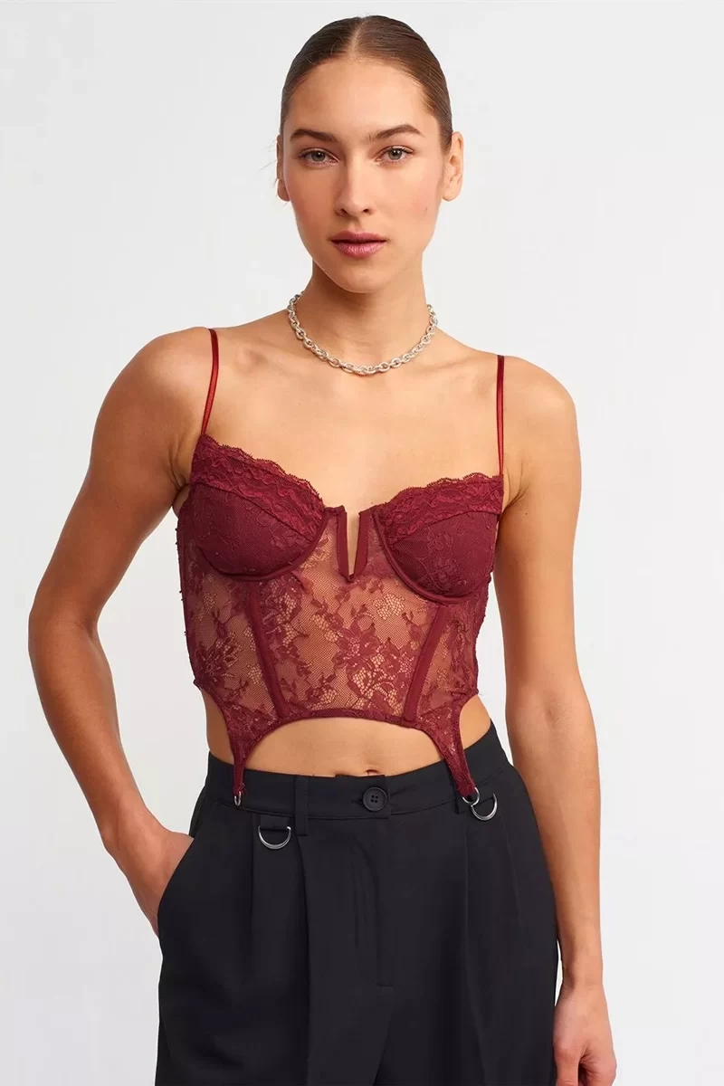 Dilvin Dantelli Korse-BORDO