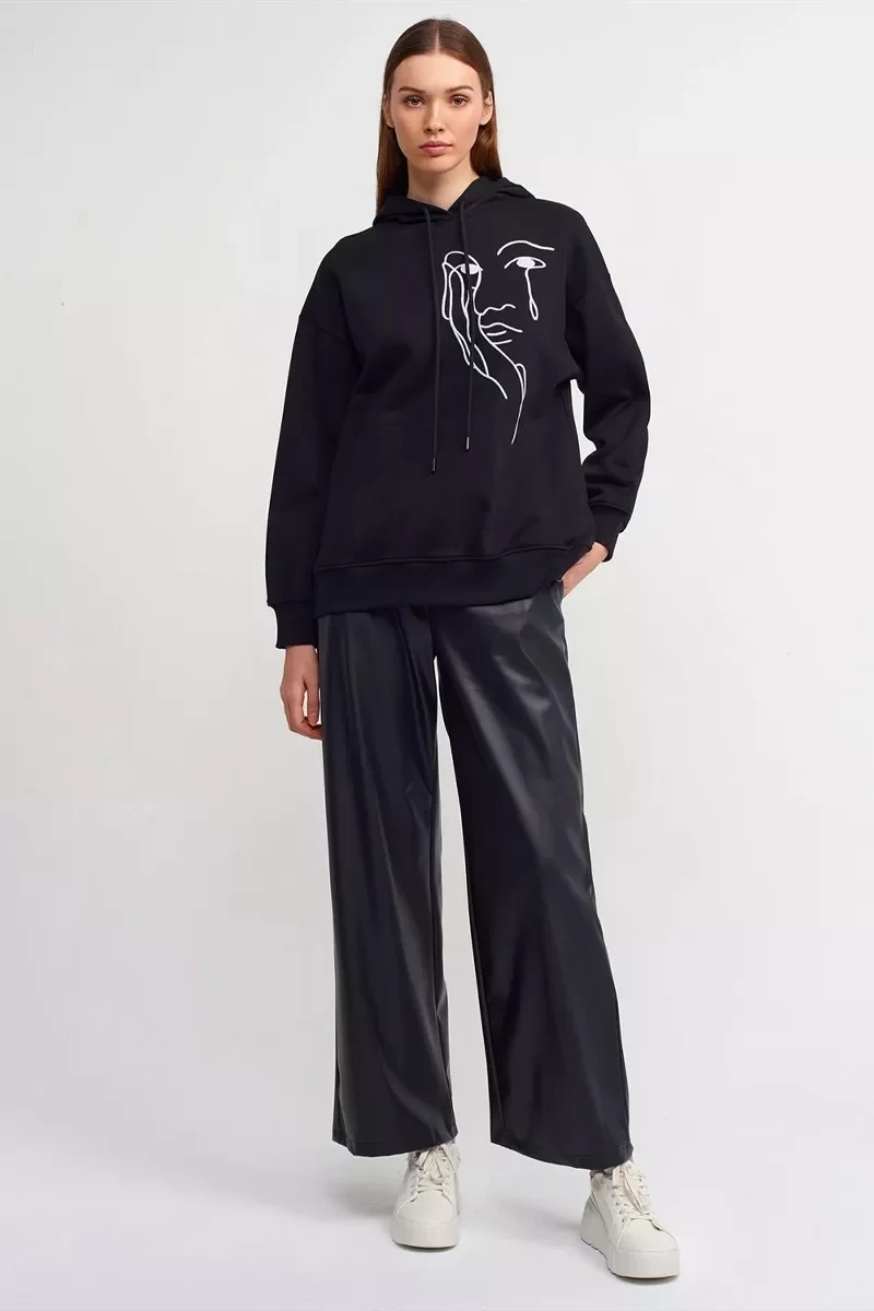 Dilvin Nakışlı Sweatshirt-SIYAH