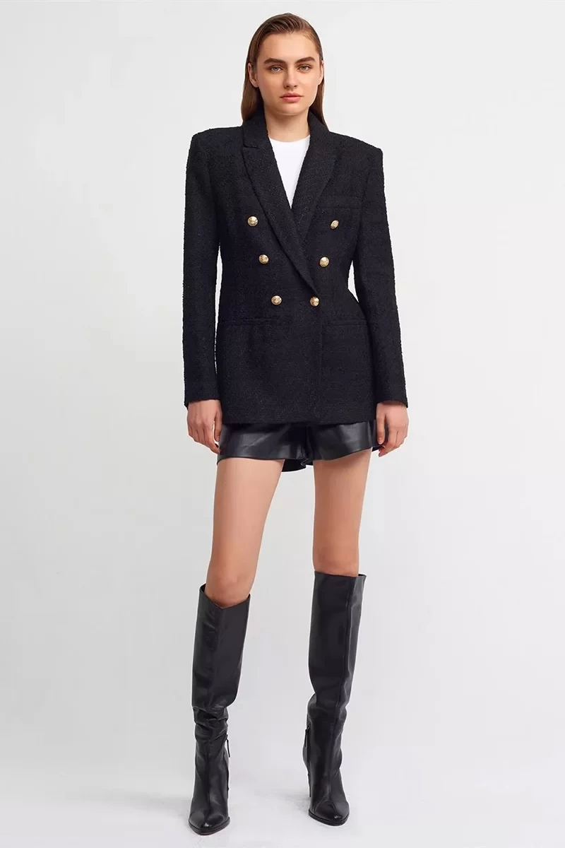 Dilvin Tüvit Blazer Ceket-SIYAH