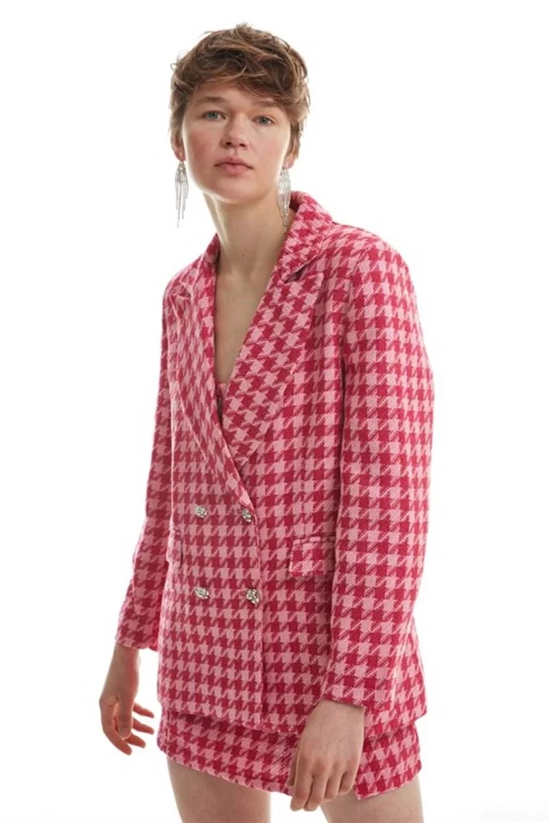 Quzu Fuşya Düğmeli Blazer Ceket