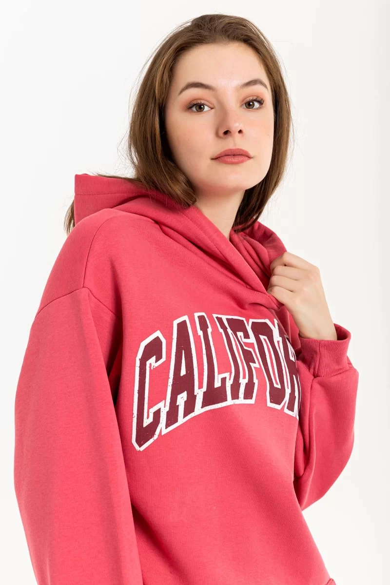 Kaktüs Şardonlu Uzun Kollu Oversize Sweatshirt-PEMBE
