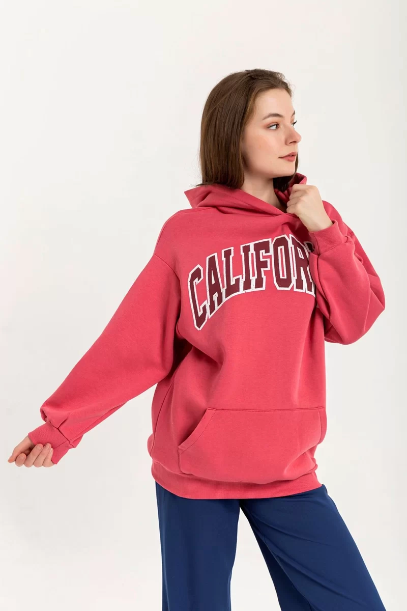 Kaktüs Şardonlu Uzun Kollu Oversize Sweatshirt-PEMBE