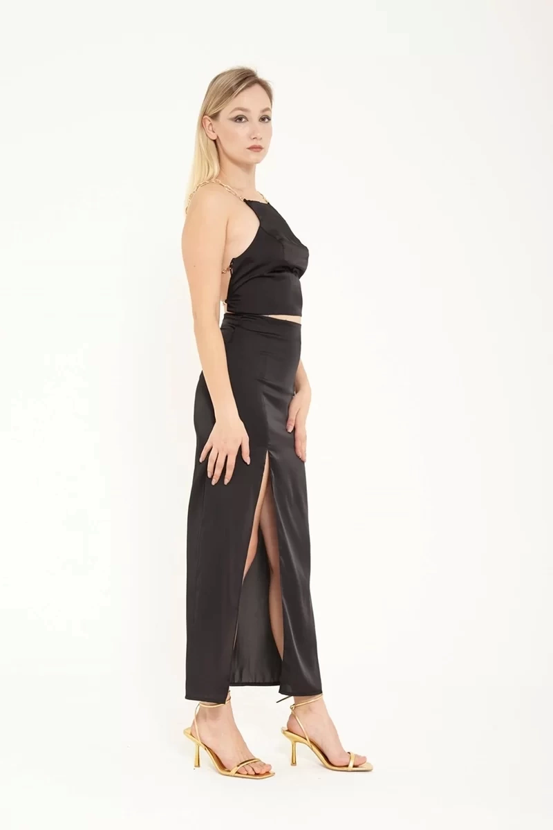 Lefon Upolo Crop Üst-SIYAH