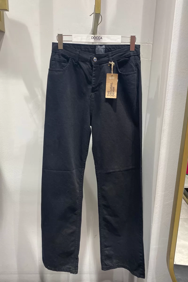 Quzu Siyah Bol Paça Pantolon