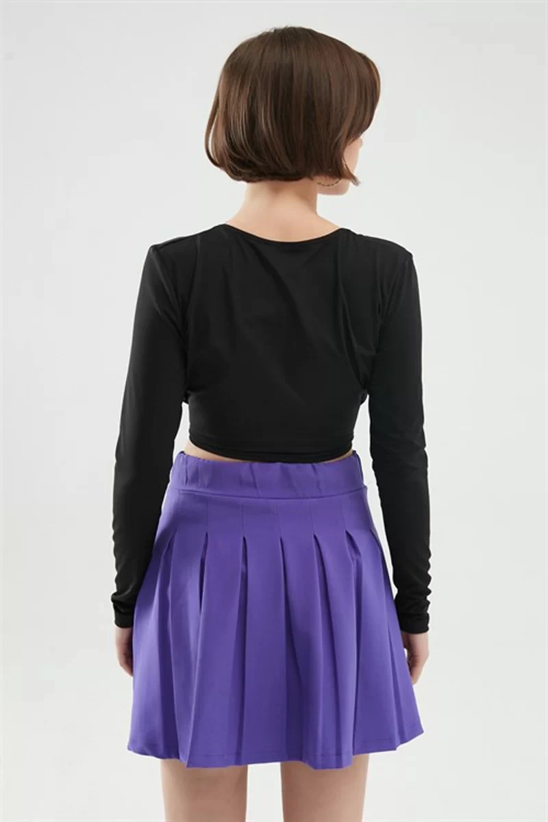 Quzu Siyah V Yaka Crop Bluz