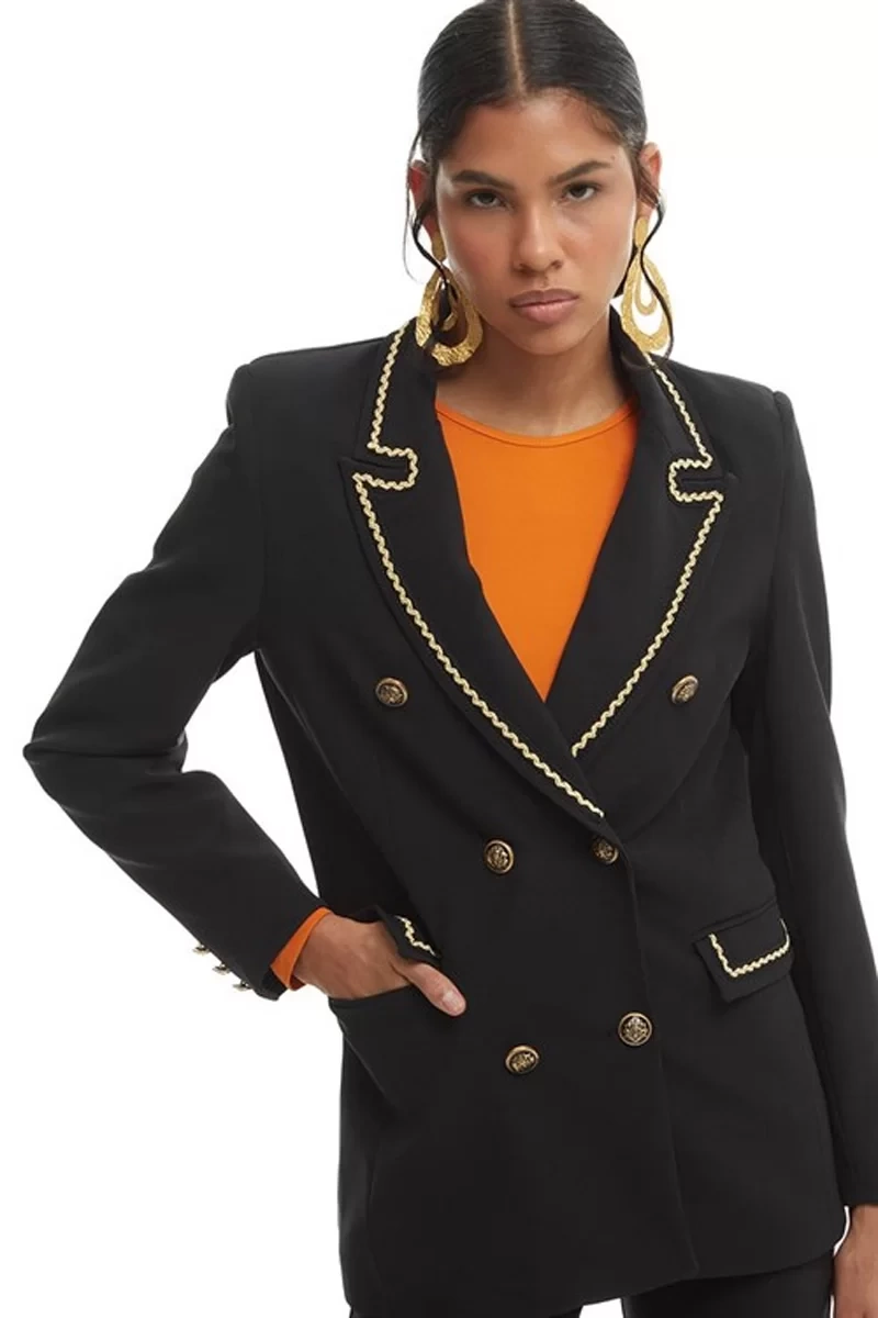 Quzu Siyah Şerit Detaylı Blazer Ceket