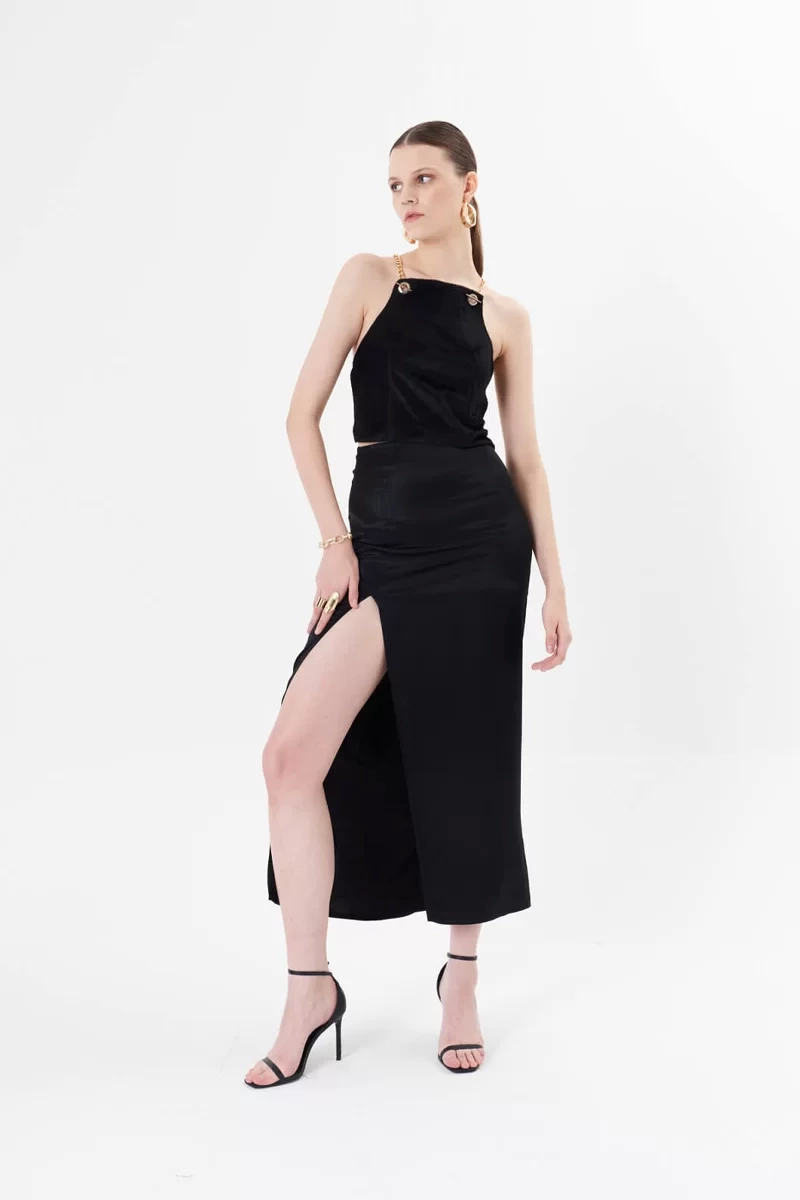 TRINA CROPPED BUSTIER TOP BLACK