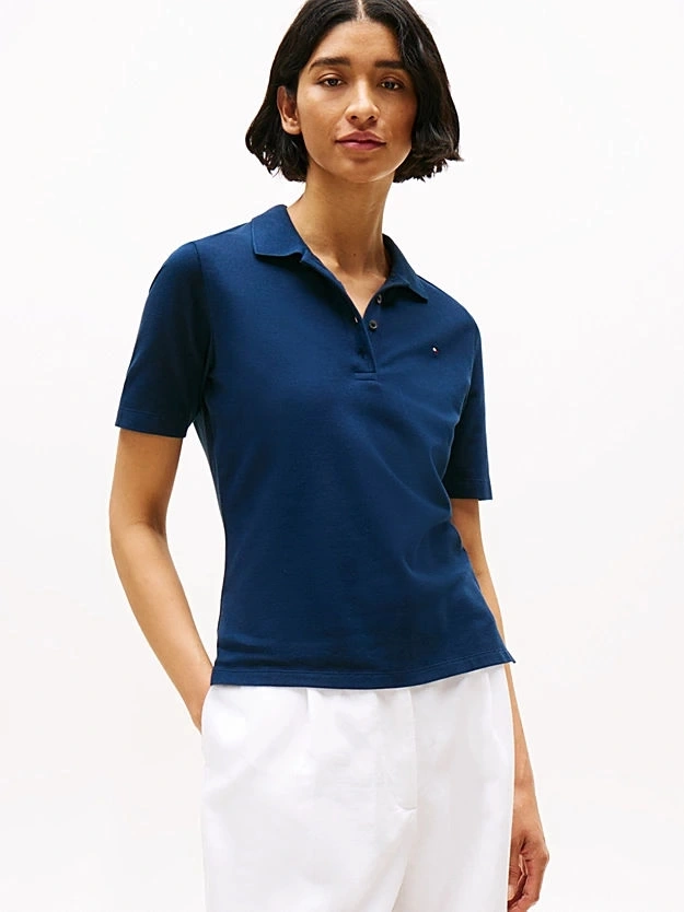 Tommy Hilfiger  Kadın Mavi Polo Yaka T-Shirt