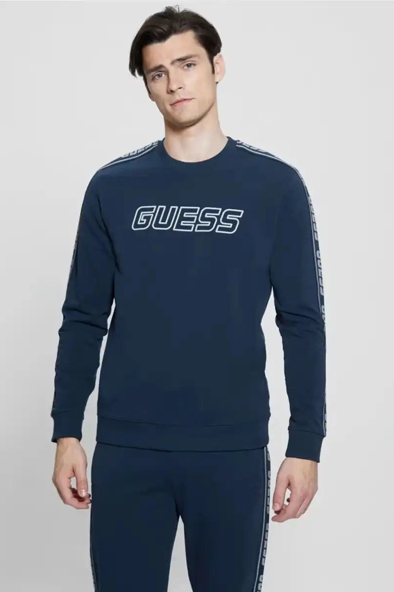 Guess Erkek Omuz Ve Göğüs Logolu Mavi Sweatshirt