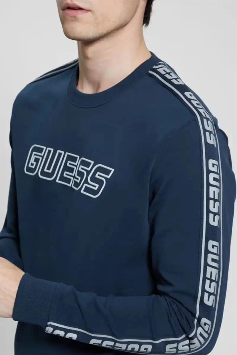 Guess Erkek Omuz Ve Göğüs Logolu Mavi Sweatshirt