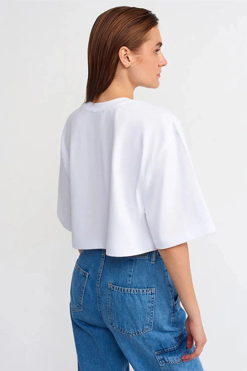 BİSİKLET YAKA CROP-BEYAZ
