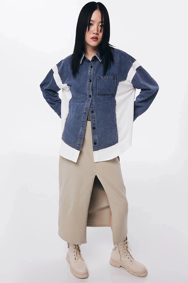 Twist Poplin  Mıx  Jean  Kadın Gömlek