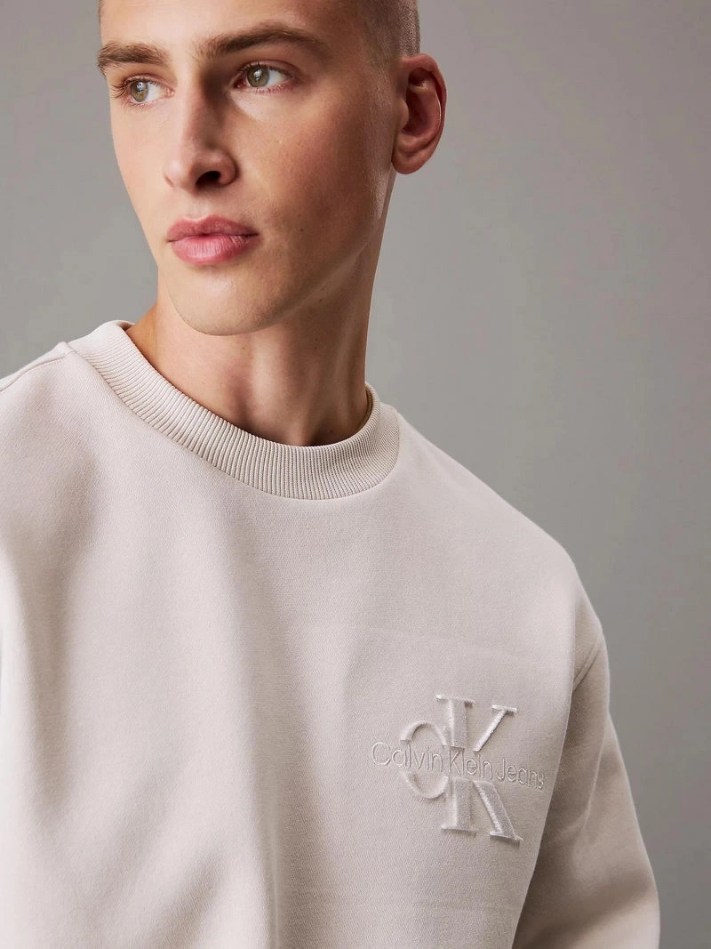 Calvin Klein  Erkek Pamuklu Ekru Sweatshirt