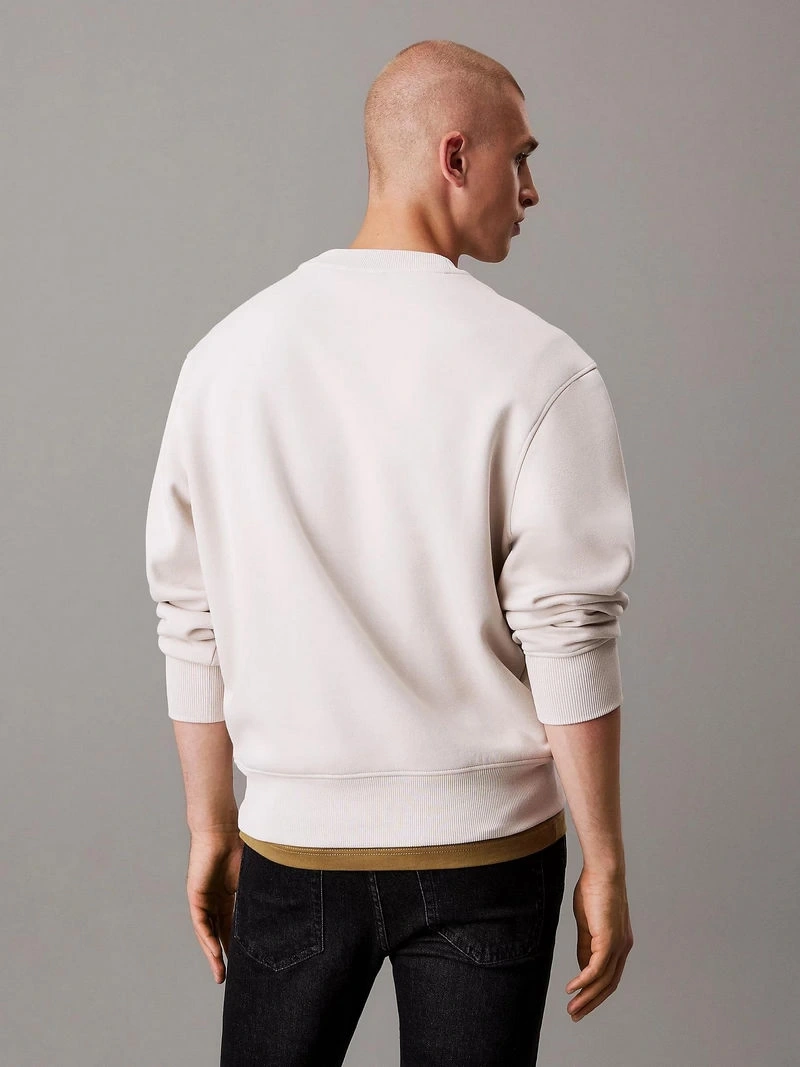 Calvin Klein  Erkek Pamuklu Ekru Sweatshirt