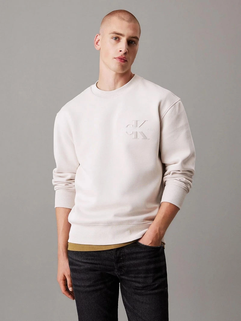 Calvin Klein  Erkek Pamuklu Ekru Sweatshirt