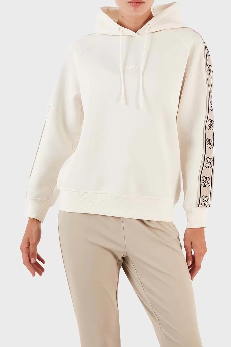 Guess Britney Logo Şeritli Pamuklu Kapüşonlu  Sweat