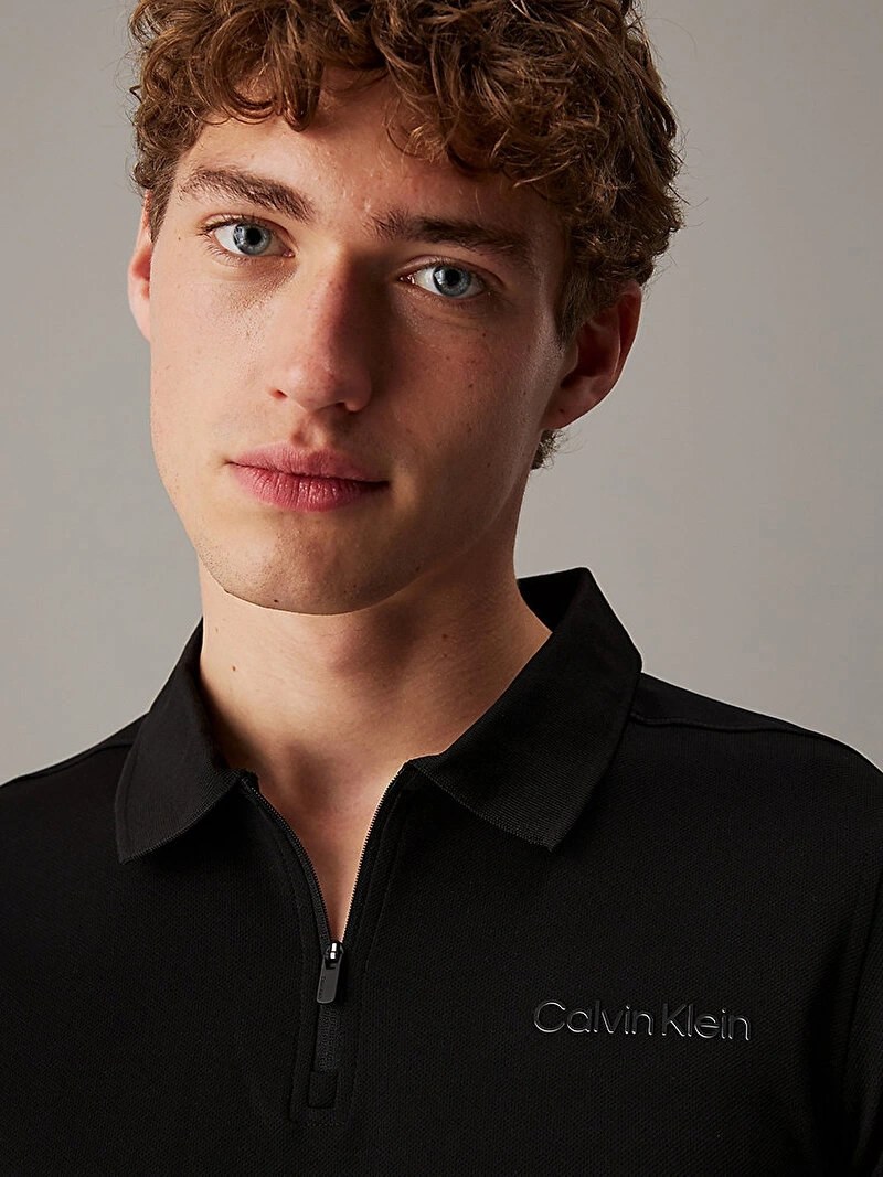 Calvin Klein Erkek Siyah Yarım Fermuarlı Polo Yaka T-Shirt