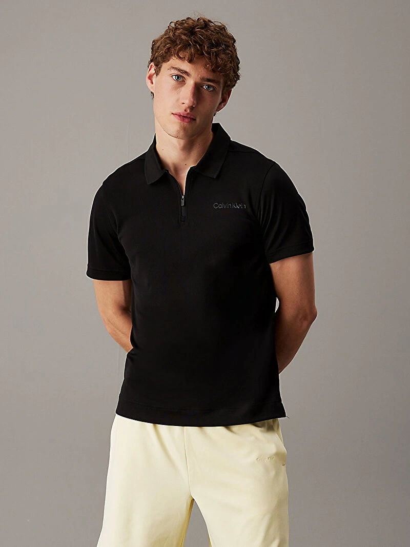 Calvin Klein Erkek Siyah Yarım Fermuarlı Polo Yaka T-Shirt