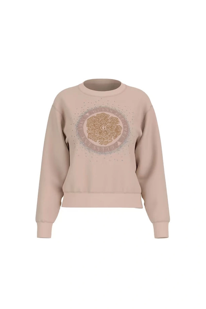 Guess Kadın Şakayık Logolu Bej Sweatshirt