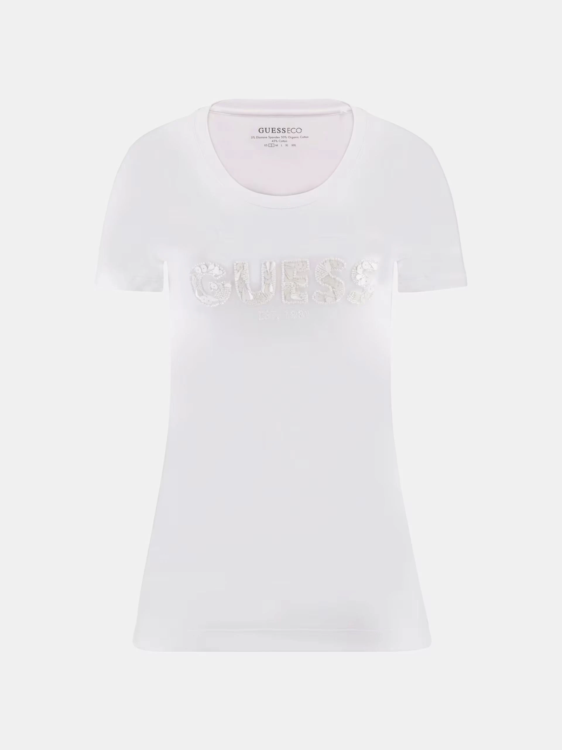 Guess Kadın  Beyaz Slim Fit Logolu T-shirt