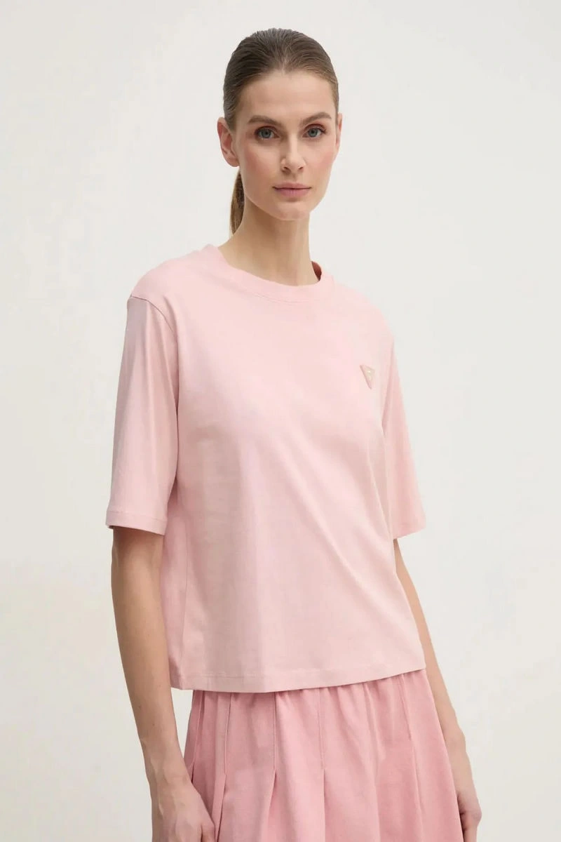 Guess Kadın Pembe Logolu T-Shirt