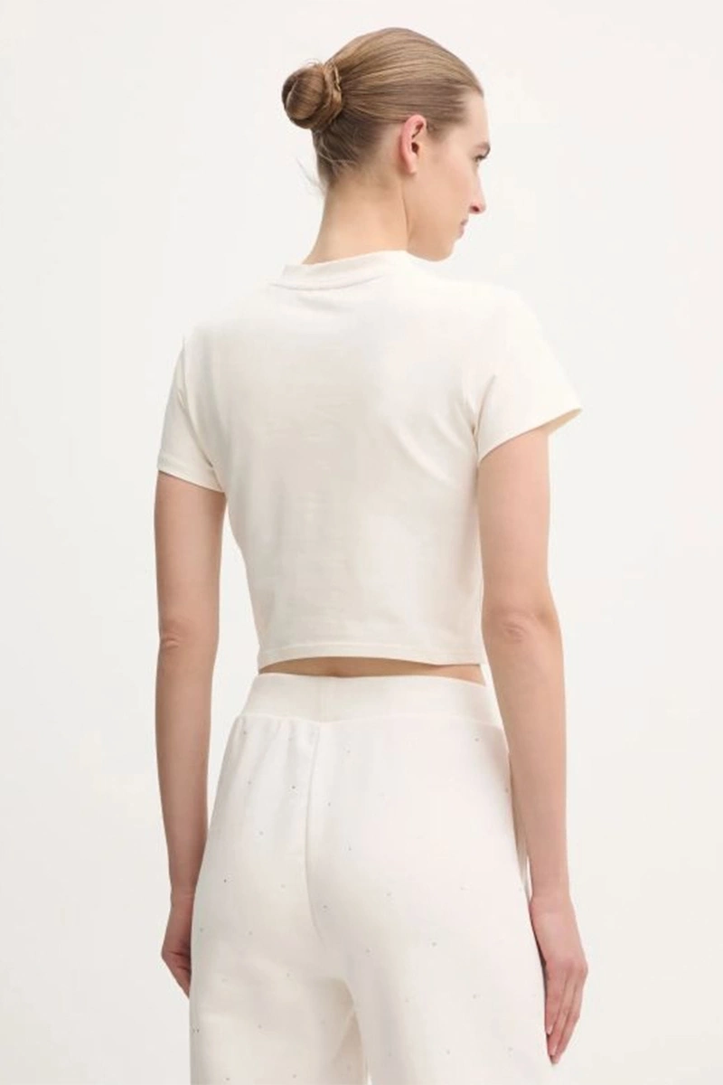 Guess Kadın Krem Logolu Crop T-shirt