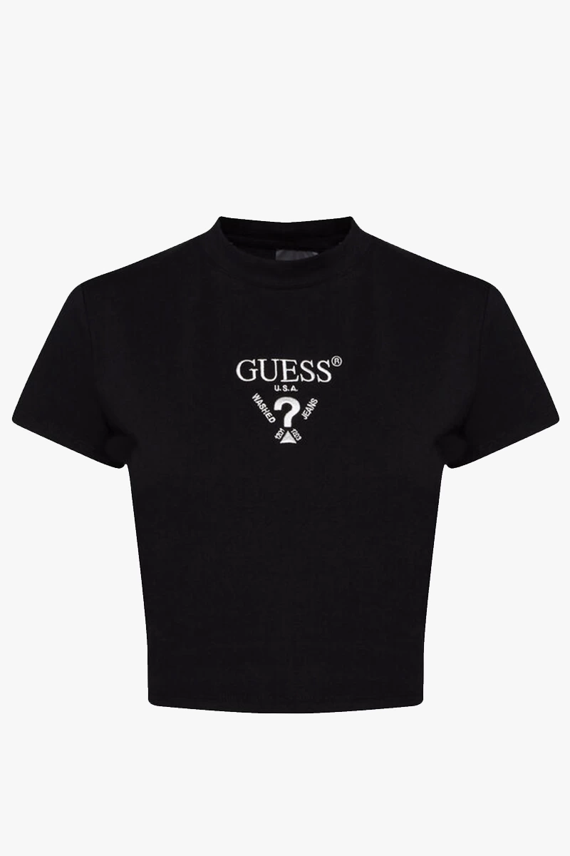 Guess Kadın Kısa Kollu Siyah Crop T-shirt