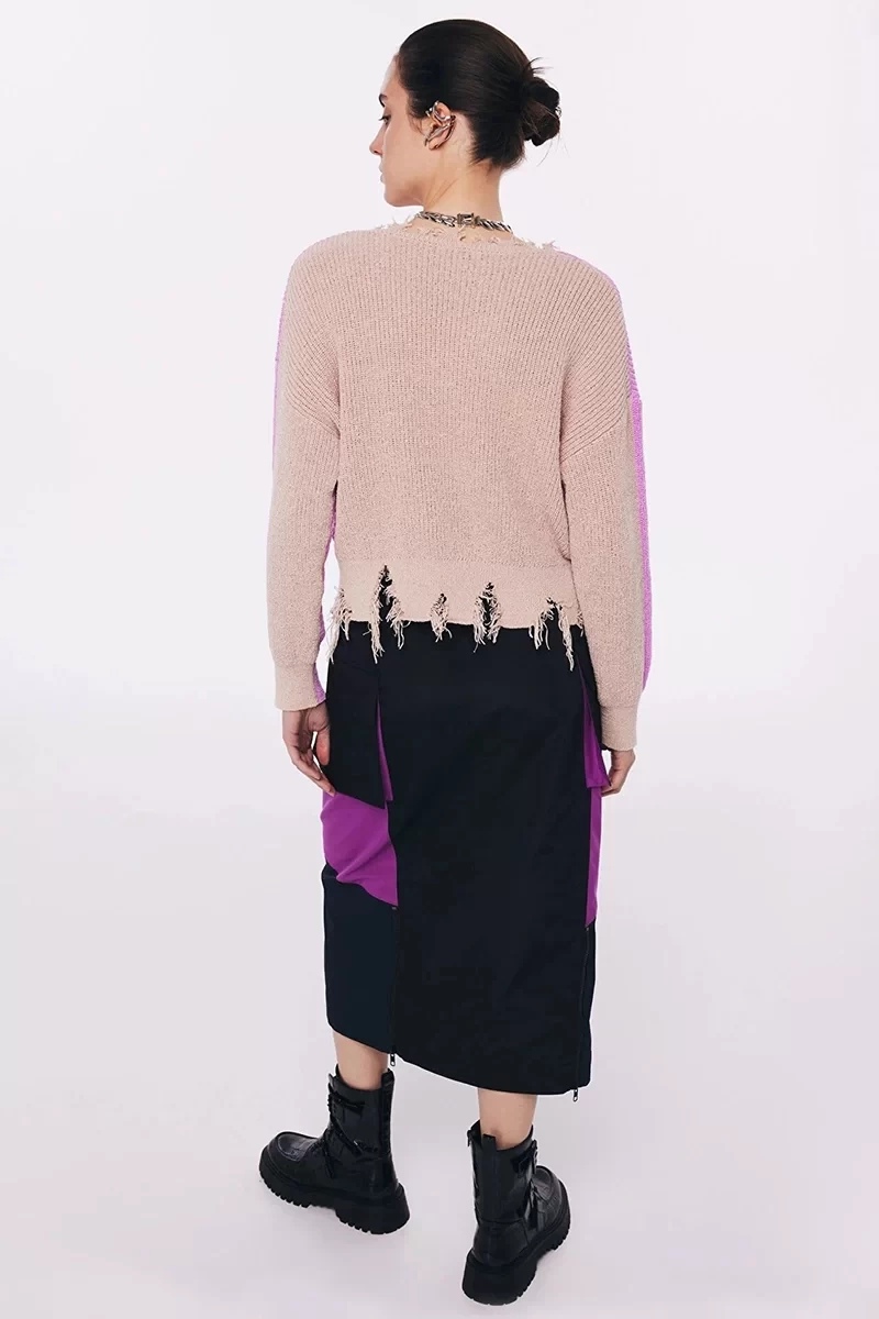 Twist ColorBlock Eskitme Efeketli  Mor Kazak